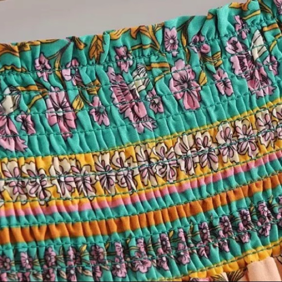 Bohemian Floral Gypsy Elastic Smocked Waist Skirt - Picture 5 of 7